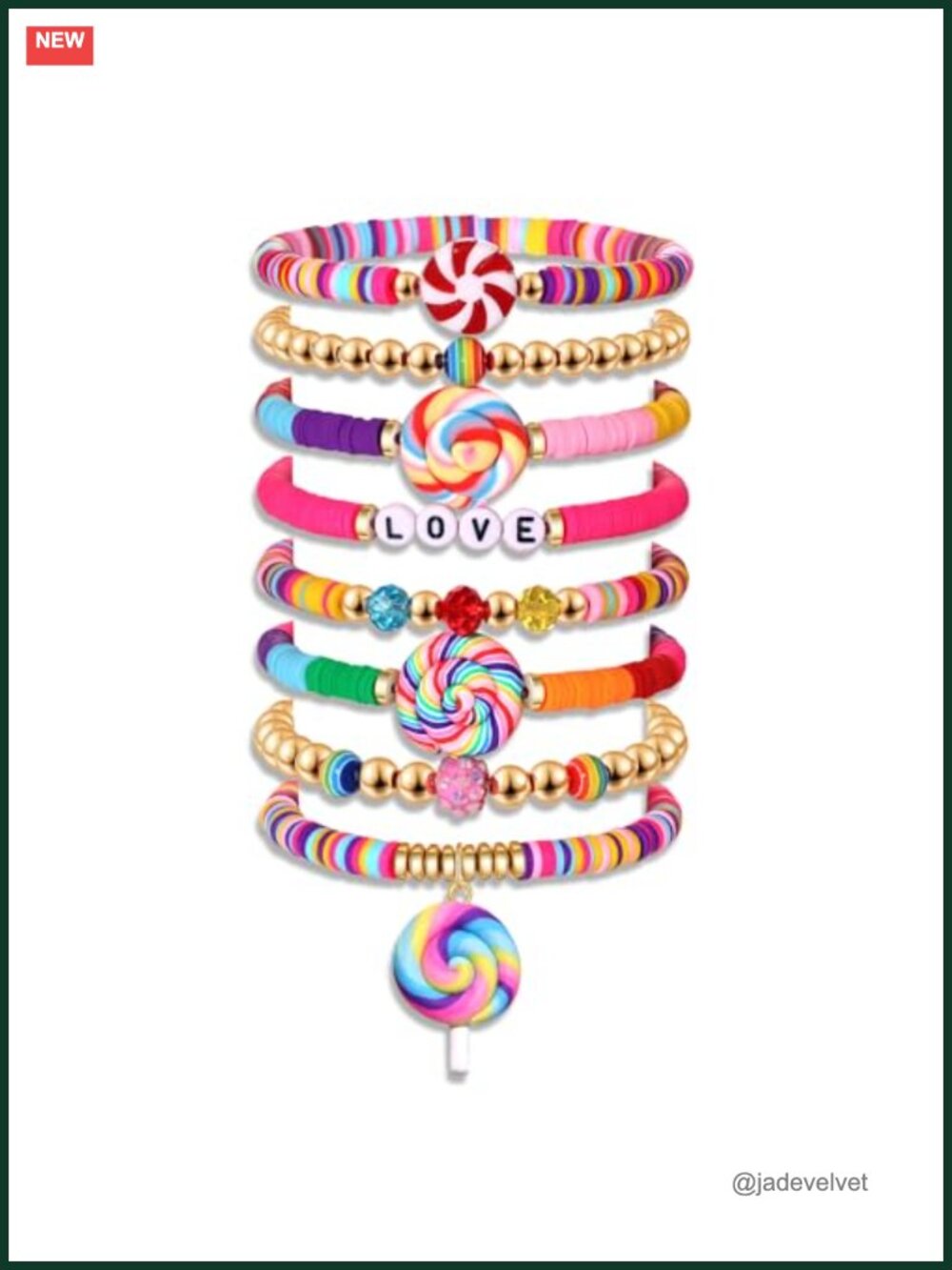 Clay Bead Stretch Bracelet Stackable Lollipop Charm Candy Costume Jewelry
